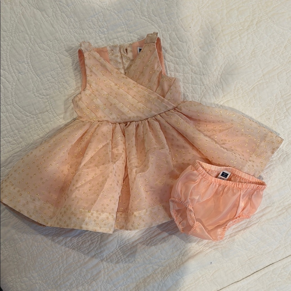 Janie and Jack Peach and Gold Baby Girl Dress Set